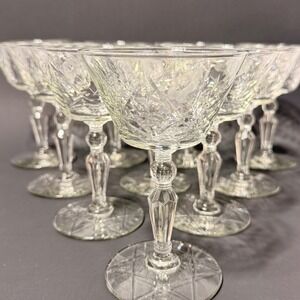 Set‎ of 10 Vintage Libbey Rock Sharpe Crystal Cocktail Glasses Etched Floral MCM